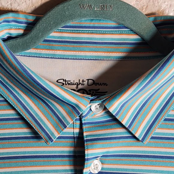 Straight Down Golf Polo Shirt Men’s XL Gray Striped Print Performance Top FstShp - Picture 4 of 11